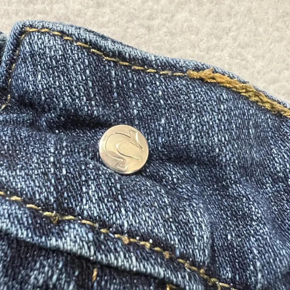 True Religion Jeans Size 31 Blue Denim Painted Red Horseshoe Logo Medium Wash